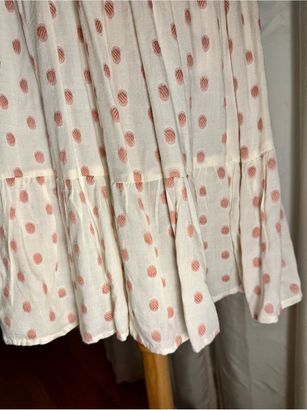 Off white adjustable Strap Polka Dot Tiered Maxi Dress - Pink Dots - Picture 2 of 11